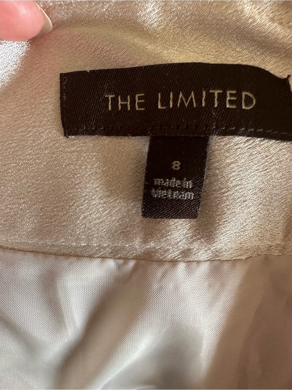 90s The Limited Shimmer Beige A-Line Skirt with Black Lace Bands - Picture 5 of 6